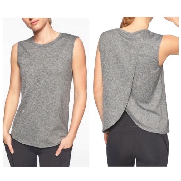 Athleta Tops - Athleta UPF Heathered Gray Crossover Back Sunlover Tank